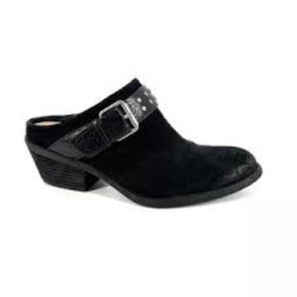 Sofft Women's Size 7 Black Suede Leather Heeled Slip on Mule Buckle Strap